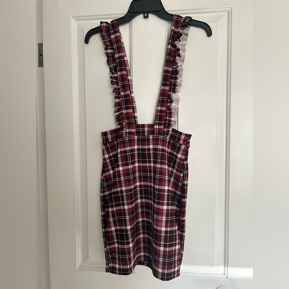 Plaid Pinafore Dress with‎ Ruffle Straps